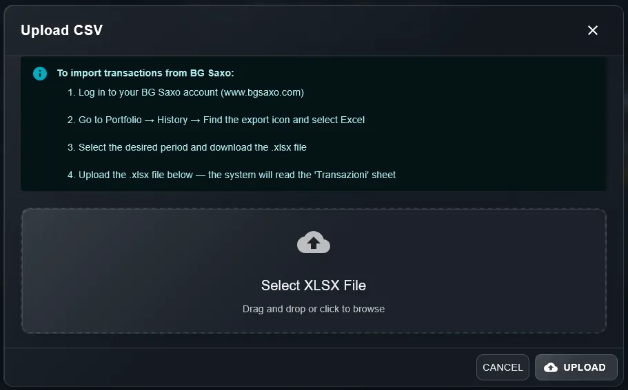 Importare file XLSX BG SAXO in DonkyCapital