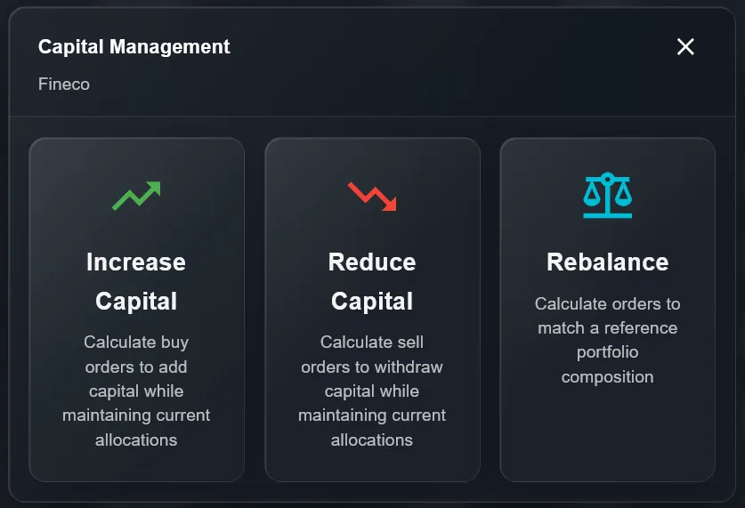 Capital Management DonkyCapital — Increase Capital, Reduce Capital, Rebalance