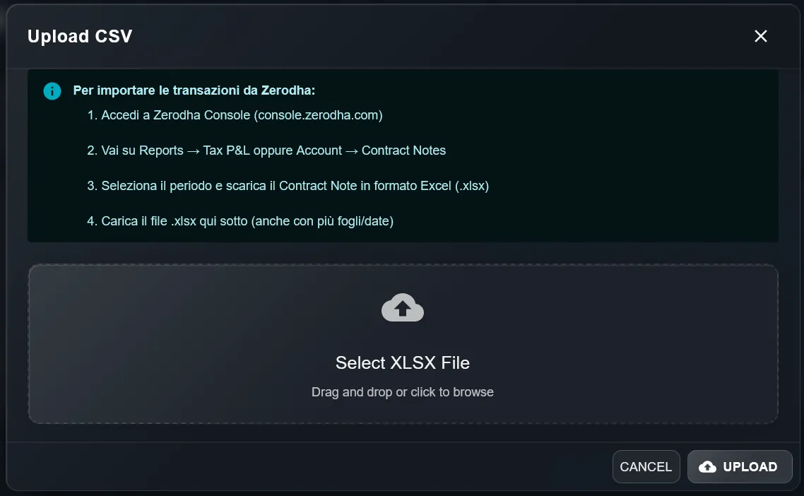 Import Zerodha CSV in DonkyCapital