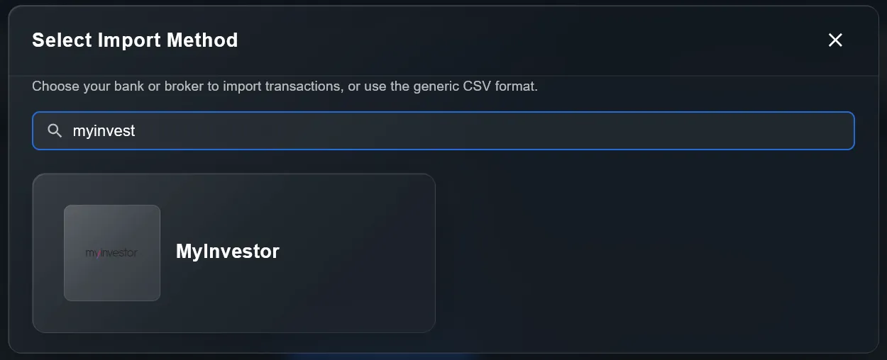 Select MyInvestor import method