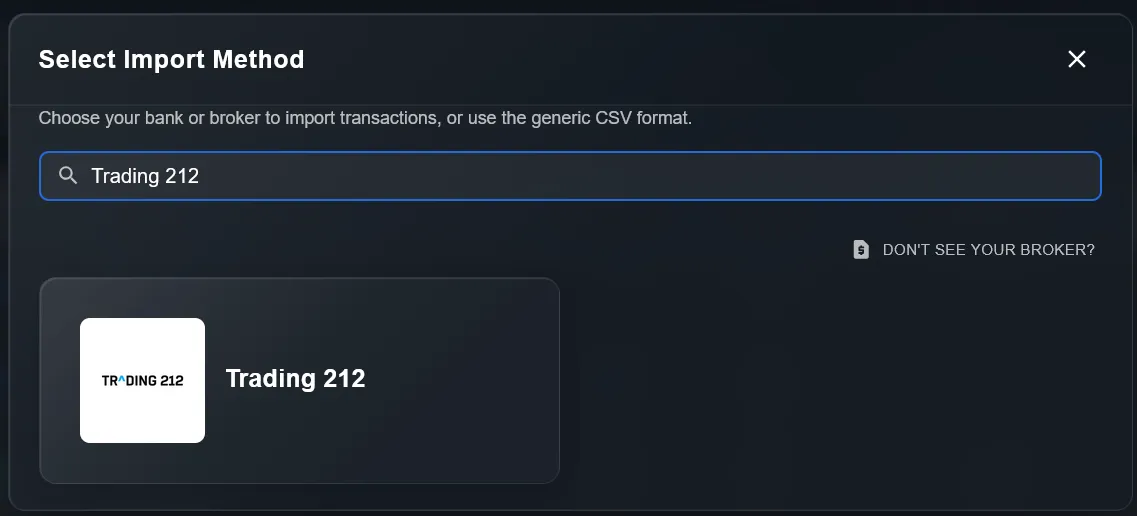 Select Trading 212 in DonkyCapital import